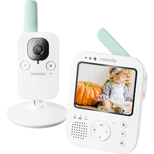 nannio Hero3 Video Baby Monitor with Night Light & Vibration Assistant, 3.5" Baby Camera Monitor, Sound Activated, Lullaby, Room Temperature, Two-Way Audio, Newborns, Pets, Elderly, 2 Years Warranty - 3.5 inches-Mint Green