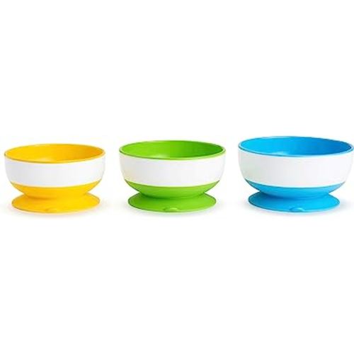 Munchkin Stay Put Suction Bowls for Babies and Toddlers, 3 Pack, Blue/Green/Yellow, 1 kilograms