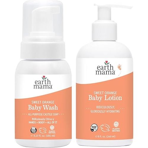 Earth Mama Bathtime Bundle | Sweet Orange Castile Baby Wash & Moisturizing Calendula Lotion