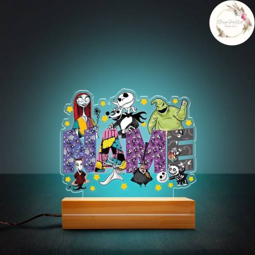 Custom Name Disney The Nightmare Before Christmas Night Light, Jack Sally Oogie Boogie Lock Shock Barrel Room Decor, WDW Disneyland Family