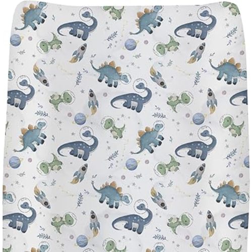 Boho Space Dinosaurs Baby Changing Pad Covers for Boy Girl Dinosaur Astronaut Rockets Planets Leaves Fitted Change Table Covers Mats Dino Cosmos Soft Diaper Change Table Sheets 32''×16''