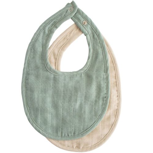 Muslin Bib 2-pack Olive Check/natural Check One Size