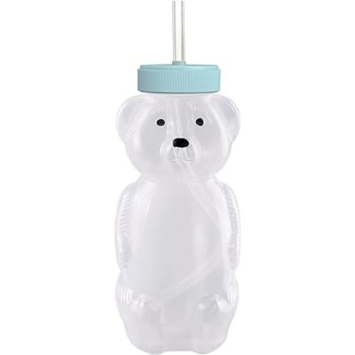 Honey Bear Straw Cups for Babies 1 pack, 8oz straw bear cup with improved safety lid design, honeybear baby cup straw, Leak-Proof & Food-Grade & BPA Free (AQUA)
