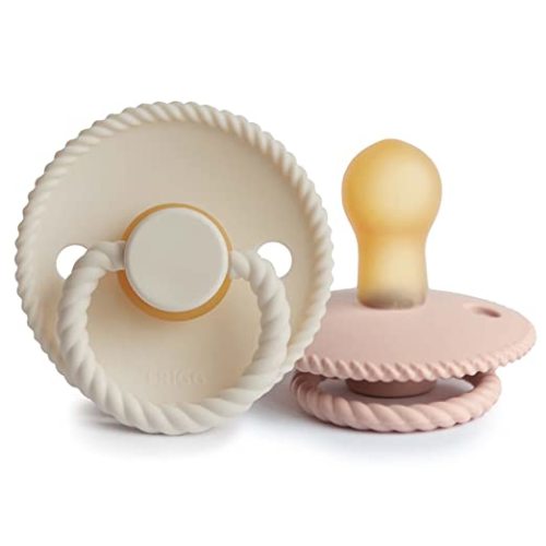 FRIGG Rope Natural Rubber Baby Pacifier | Made in Denmark | BPA-Free (Blush/Cream, 0-6 Months) - Cream/Blush