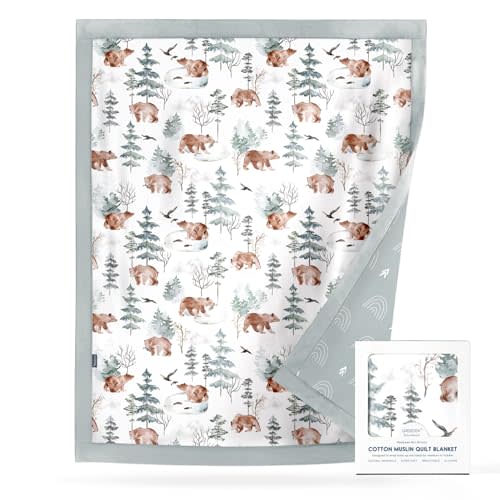 GRSSDER Cotton Muslin Quilt Blanket - Silky Soft and Breathable Baby Blanket Quilt, Oversized Muslin Blankets for Newborns, Toddlers & Kids, 6 Layers Reversible Design for All Seasons, 40" x 50"