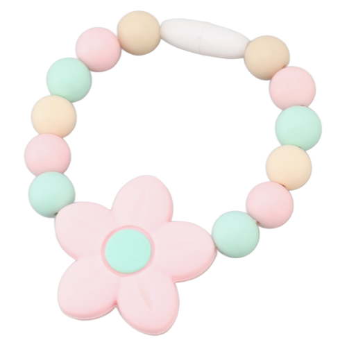 Baby Teething Bracelet Silicone Round Flower Shape Beads Teething Ring Fashionable Infant Teether Toys to Relieve Teething Pain and Massage Gums