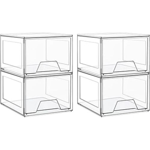 4 Pack Stackable Makeup Organizer, Acrylic Bathroom Organizer and Storage Drawers, Clear Plastic Drawer Storage Bins For Vanity, Undersink, Cabinets, Pantry