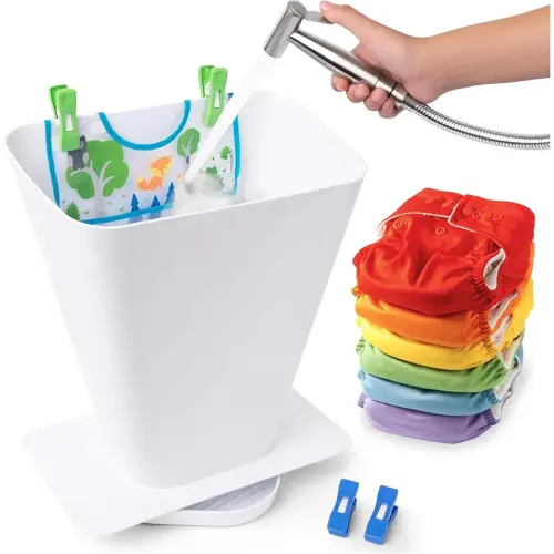 Cloth Diaper Sprayer Splatter Shield- Hands-Free Washing Bucket for Dirty Cloth Diapers for Babies, Clothing, Shoes- Nursery Essentials, Portable for Messy Nappy Toilet Spray Bucket Pail
