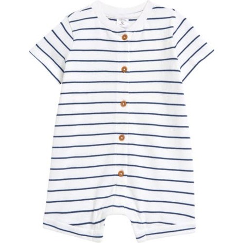 Stripe Button-Up Cotton French Terry Romper, 3M