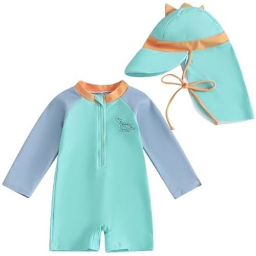 Baby Boy Swimsuit One Piece Short Sleeve Rash Guard Zipper Swimwear Toddler Bathing Suit Infant Beach Outfits