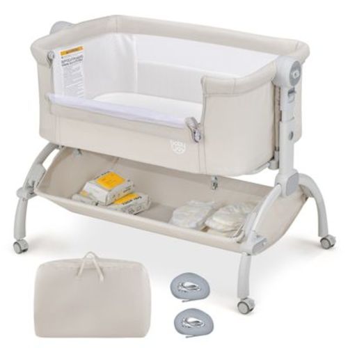 Infans 3-in-1 Portable Baby Bassinet Bedside Cradle W/ Mattress& Storage Basket