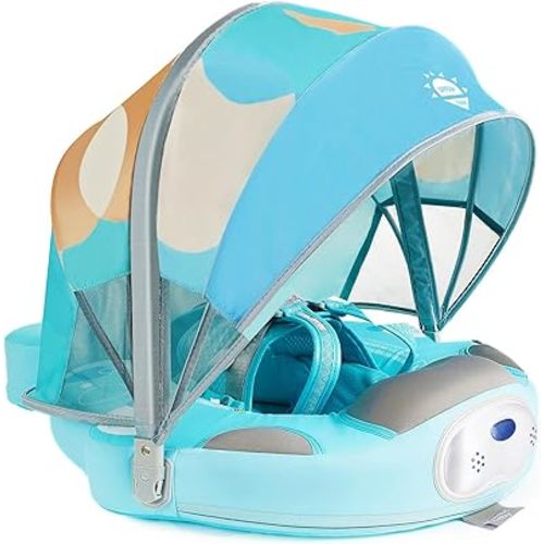 Mambobaby Float with Canopy UPF 50+ Sun Protection Pearl Foam Non-Inflatable Solid Baby Pool Float with Tail Mambo Float Swim Trainer Skin-Friendly Infant Swimming Ring