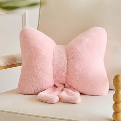 Bow Throw Pillow, Bow Decorative Pillows, Aesthetic Room Decor Bow Pillows, Cute Coquette Bow Shaped Plush Lumbar Pillow for Bed Couch Living (Ivory 12 Inch)