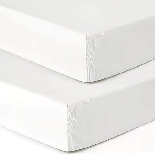 GRSSDER Jersey Crib Sheets for Boys and Girls, Stretchy Ultra Soft Crib Fitted Sheets Set 2 Pack, Universal Fit All Standard Crib Mattress Pads Safe and Snug, Natural White
