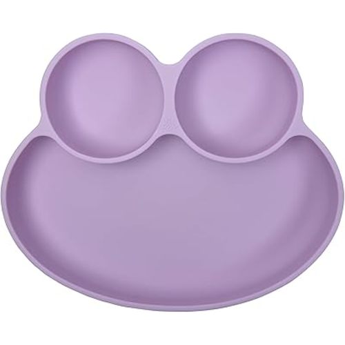 Abiie Octopod Frog Silicone Plates with Suction - Spill Proof, Easy to Clean - BPA-Free Bowl - Suction Plates for Baby and Toddler - Training & Feeding Divided Grip Dish (Pink Lavender)