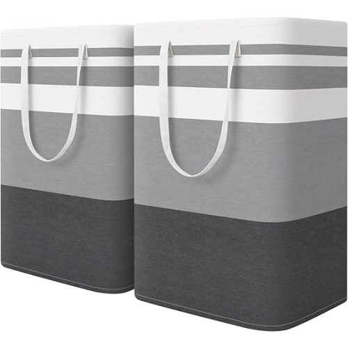HomeHacks 2-Pack Large Laundry Basket, Waterproof, Freestanding Laundry Hamper, Collapsible Tall Clothes Hamper with Extended Handles for Clothes Toys in the Dorm and Family-(Gradient Grey, 75L)