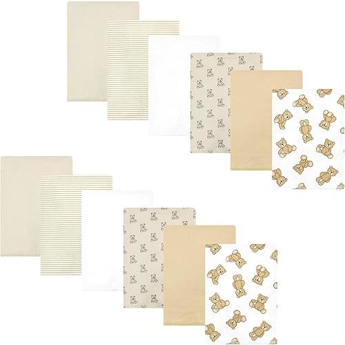 Hudson Baby Unisex Baby Cotton Flannel Burp Cloths Bundle, Teddy Bears, One Size