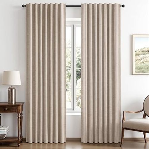 MIULEE 100% Blackout Linen Curtains for Bedroom 42 x 84 Inch Beige 2 Panels