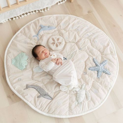 Crane Baby Cotton Quilted Activity Playmat - Cove: Aquatic Animal Pattern, 40"x40"(Inches), Cotton Fabric