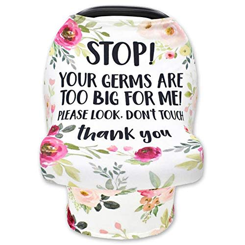 Car seat Canopy for Baby, No Touching Sign Flower Car Seat Covers for Newborn, Infant Stroller Covers for Boy Girl, Multiuse Nursing Covers for Breastfeeding, Ultra-Soft Breathable, Nursing Scarf