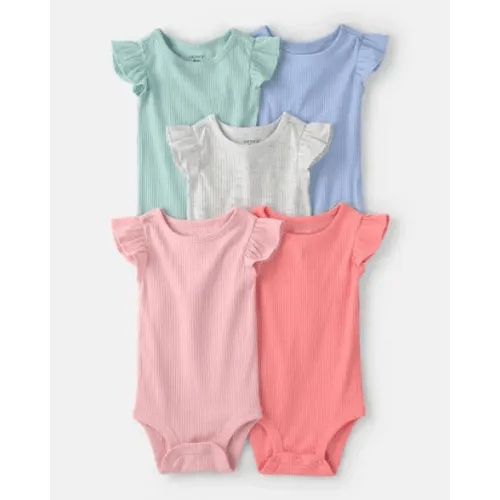 Baby Girl 5-Pack Multipack Ruffle-Sleeve Bodysuits - Pink/Blue/Green | Carter's