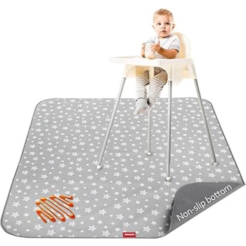 Splat Mat for Under High Chair, Non Slip Waterproof Mealtime Floor Mats Washable Portable Picnic Splash Mat for Baby Art/Craft/Playtime, 42X46 Inch - Grey Star