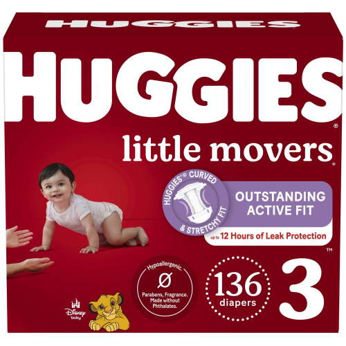 HUGGIES Little Movers Diapers, Mega Colossal Pack, Sizes: 3-8, Sizes: 3-8 | 136-62 Count