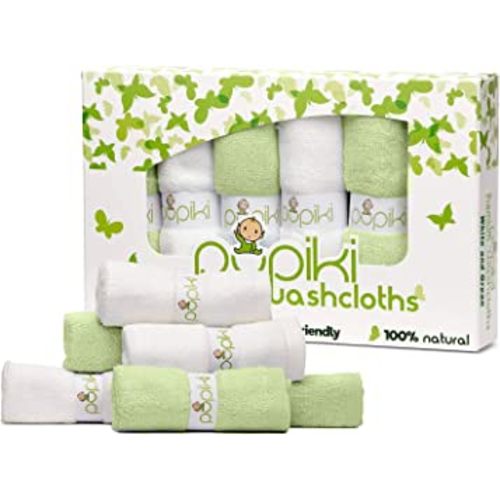 PUPIKI Baby Washcloths – Soft Baby Wash Cloths for Face & Body, Gentle on Sensitive Skin – Baby Towels with Rayon Made from Bamboo Fiber Reusable Washcloths 10 x 10 Green Color