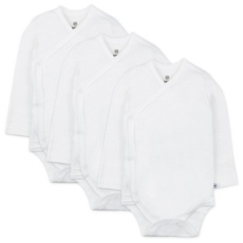 3-Pack Organic Cotton Long Sleeve Side-Snap Bodysuits Bright White Preemie
