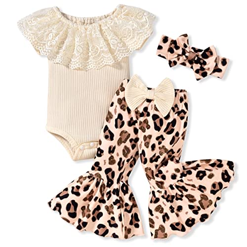 HINTINA Newborn Baby Girl Short Sleeve Bodysuit Flared Pants Ribbed Outfits