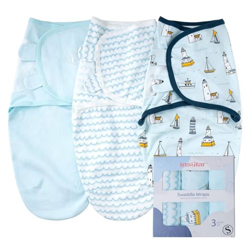 insular Swaddle Blanket, Baby Swaddle Wrap for Newborn and Infant, Adjustable Swaddle Set for Boy and Girl, Soft Cotton Baby Sleep Sack 3 Pack Small(0-3 Month), Ocean