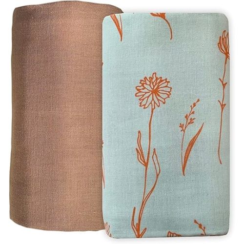Leyl&Ari Muslin Swaddle Baby Blanket | 100% Organic Cotton Receiving (Wildflowers Set)