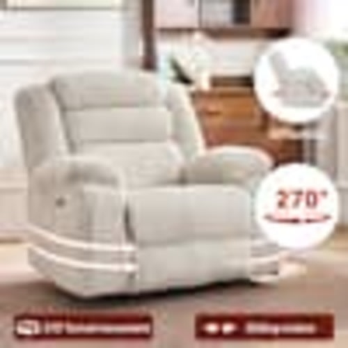 aisword 270° Swivel Corduroy Recliner Rocking Chair with Massage and Heating-Beige AD547P-0590