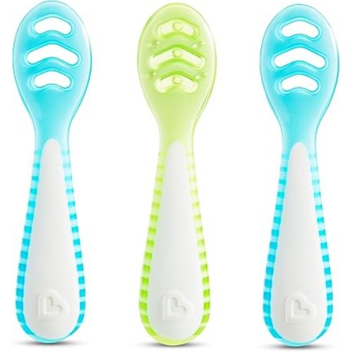 Munchkin® Gentle Dip™ Baby Spoons for Self Feeding and Baby Led Weaning, 3 Pack, Blue/Green