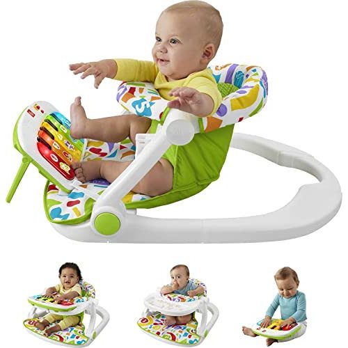 Fisher-Price Portable Baby Chair Kick & Play Deluxe Sit-Me-Up Seat with Piano Learning Toy and Snack Tray for Infants to Toddlers
