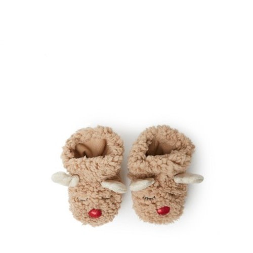 Dearfoams Baby Harley Reindeer Holiday Bootie Slipper, Color: Latte, Size: 0-3