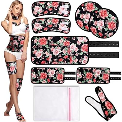 Castor Oil Pack Wrap Organic Cotton for Stomach Neck Belly Chest Knee Feet, 9 Pcs Adjustable Elastic Straps Castor Oil Wrap, Reusable Caster Oil Packs with Laundry Bag, Machine Washable Anti Oil Leak