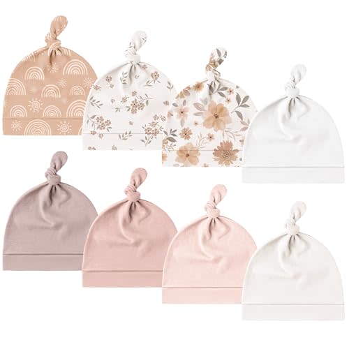 Konssy 8 Pack Baby Newborn Hats Set Knot Beanie Hats Soft for Infant Baby Girls Boys Caps 0-6 Months