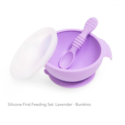 Lavender Baby Bowl, Spoon + Lid Set For Baby's First Bites | Bumkins