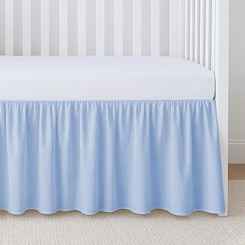Crib Ruffle Bed Skirt Microfiber Nursery Bedding Skirt for Baby Girls (28” x 52” x 14’’) Inch - Light Blue Solid
