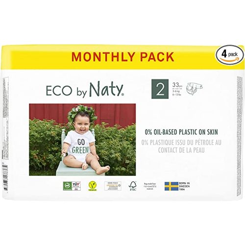 Eco by Naty Baby Diapers - Plant-Based Eco-Friendly Diapers, Great for Baby Sensitive Skin and Helps Prevent Leaking (Size 2, 132 Count)