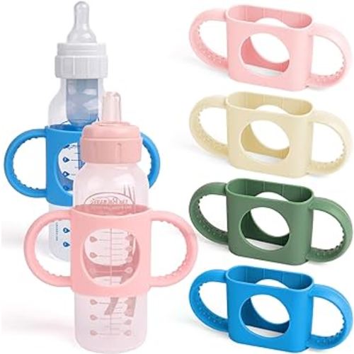 4 Pack Baby Bottle Handles, Silicone Bottle Handles for Dr Brown Narrow Baby Bottles, Baby Bottle Holder with Easy Grip Handles to Hold Their Own Bottle BPA - Free