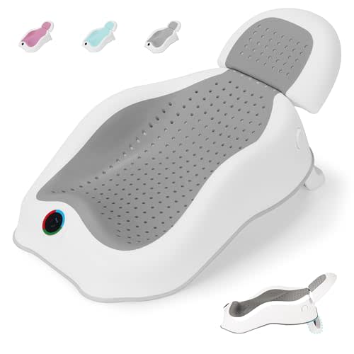 Wddbb Baby Bath Support,Ideal for Babies Less Than 6 Months Old,with Thermometer-Adjustable Slope Newborn Bathtub, Baby tubs for Baby tubs for Newborn Essentials Must Haves (Gray)