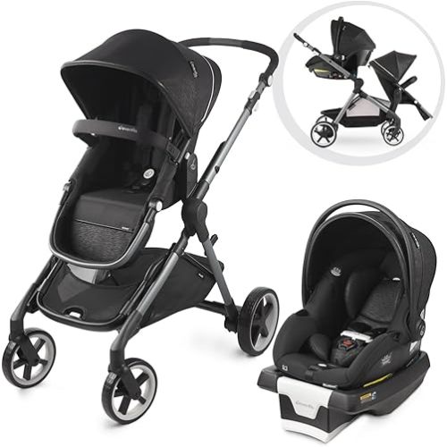 Evenflo 53112310 Gold Pivot Xpand Smart Modular Stroller and Car Seat Travel System with SensorSafe Technology and Large Cruiser Tires, Onyx Black
