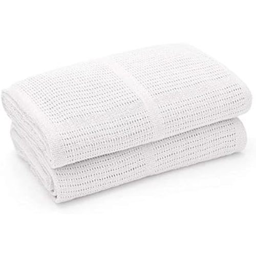 2-Pack 100% Organic Cotton Cellular Baby Blankets with Gifting Ribbon – Soft, All Natural & Breathable - Nursery/Stroller/Bassinet/Crib - White