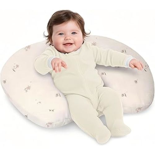 LGL Coussin d'allaitement original en mousseline pour l'allaitement, pour plus de soutien pour maman et bébé, jolie housse en mousseline avec rembourrage respirant, coussin de soutien d'alimentation