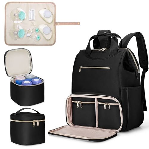 Fasrom Wearable Breast Pump Bag Backpack With Cooler and Tote, Compatible With Momcozy, Medela and Elvie Hands Free Pumps, Black (Patent Design)