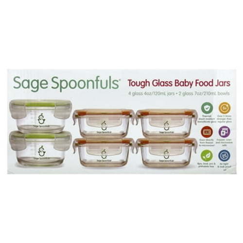 Sage Spoonfuls Tough Glass Baby Food Jars, Combo Pack, 6 Pack