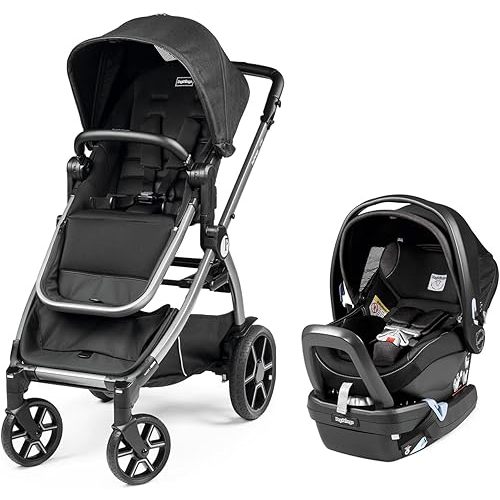 Peg Perego Ypsi Travel System - Includes Ypsi Lightweight Reversible Stroller and Primo Viaggio 4-35 Nido Infant Car Seat - Made in Italy - Onyx (Black)