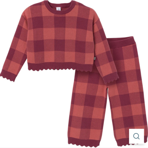 2-Pack Infant & Toddler Girls Dark Rose Large Check Sweater and Pant S – Gerber Childrenswear